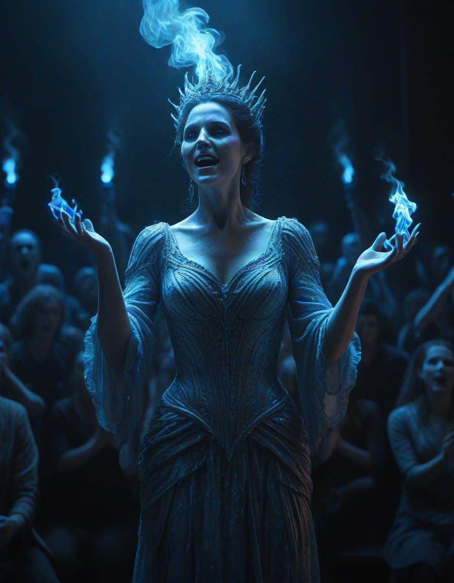 Ghost Queen on Stage in Blue Fire with Alien Audience