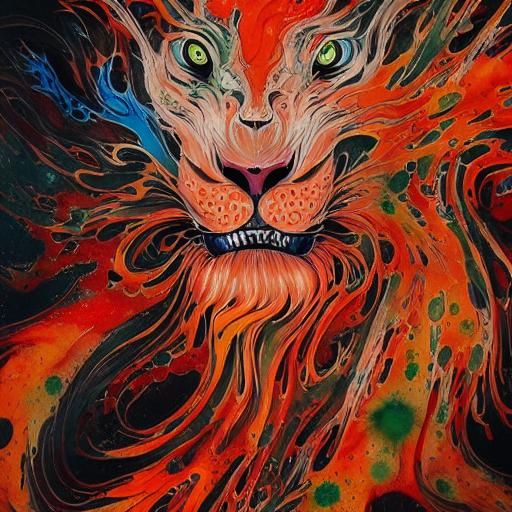 Terrifying Ghost Lion in Liquid Watercolor Style