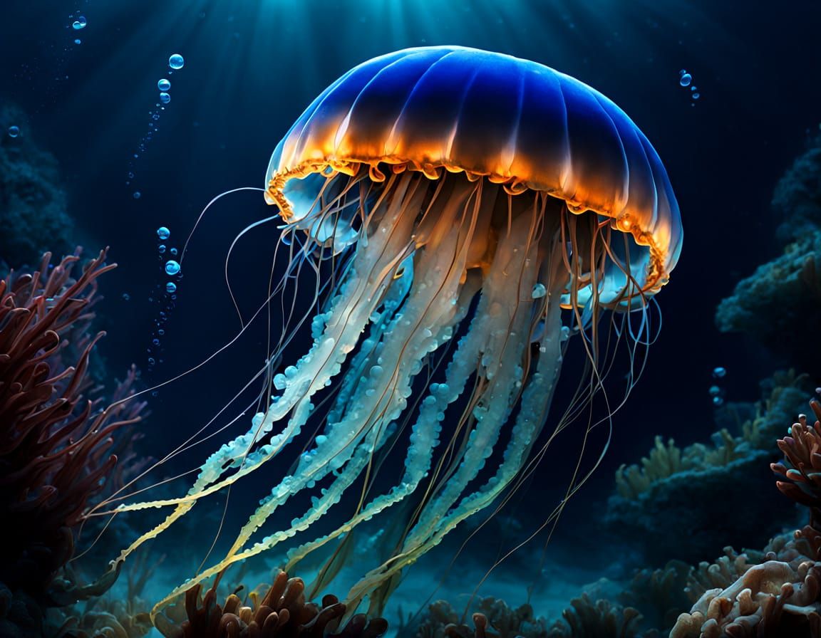 Ethereal Jellyfish in Deep-Sea Kelp Forest