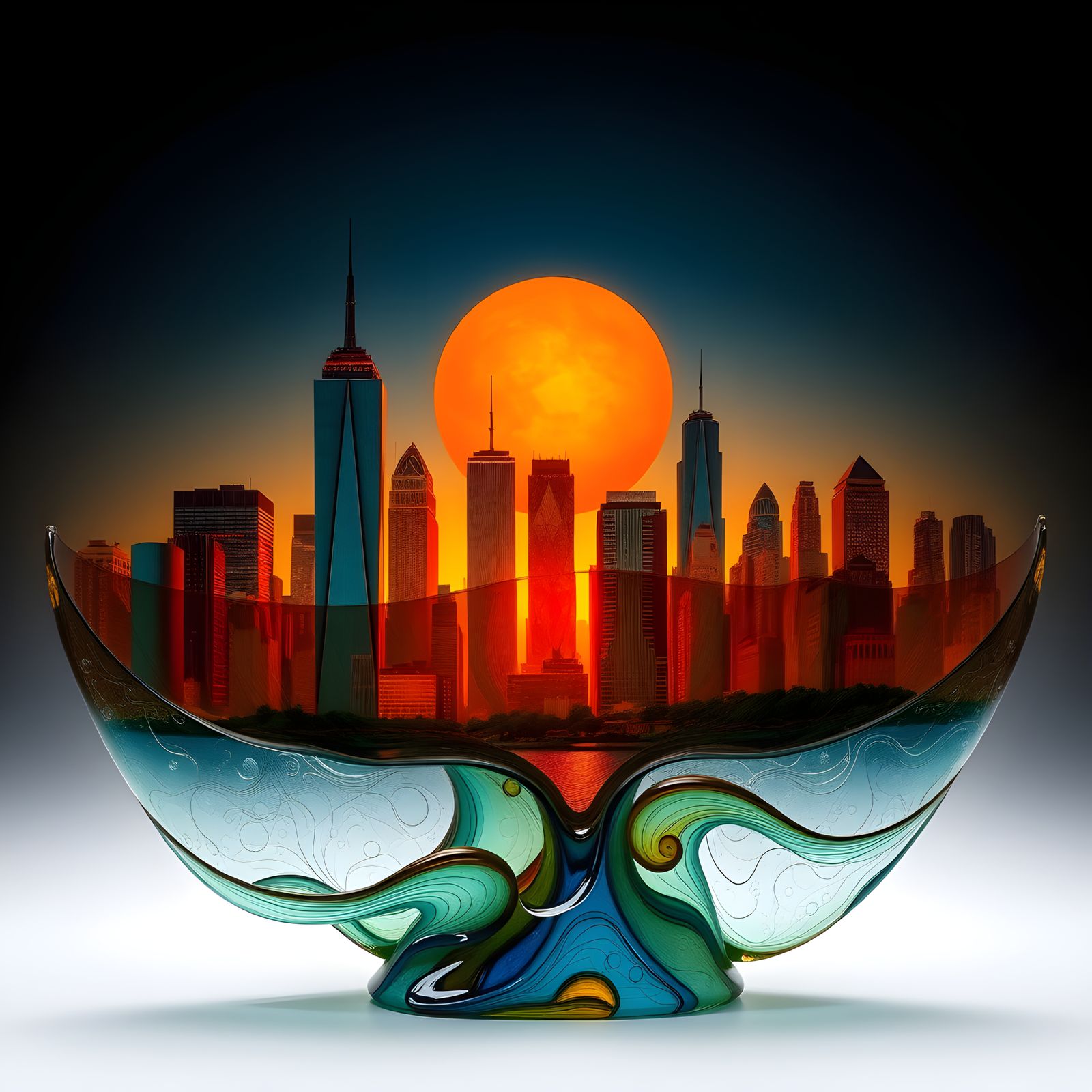 Kiln Cast Glass New York City Skyline