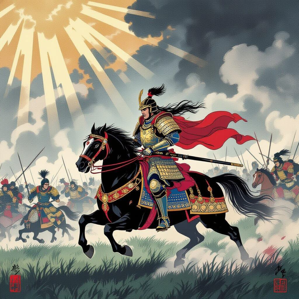 Royal Knight on Horseback in Ukiyo-e Battle