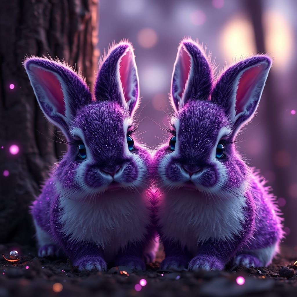 Hyper-Realistic Rabbits in a Dreamlike, Moonlit Forest