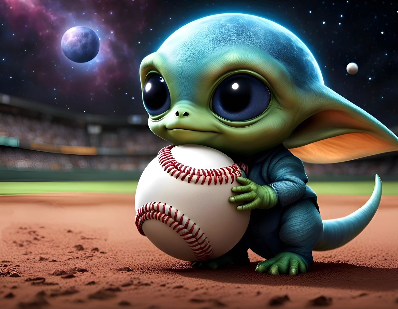 Giant Alien Babies Play Baseball in Space