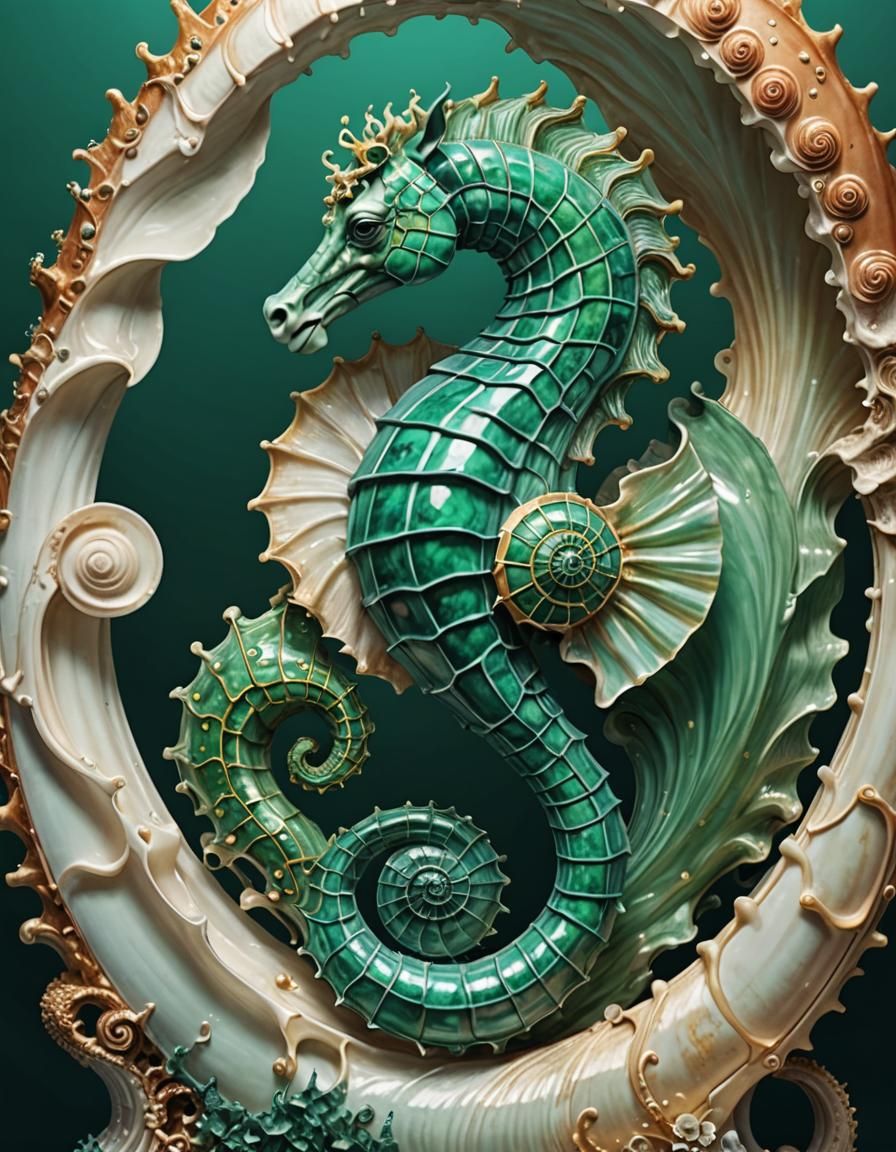 Mythological Seahorse Emerging from Nautilus Shell