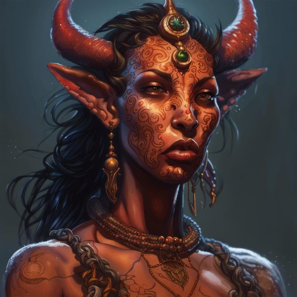 Tiefling Barbarian with Chaos Scarifications: Hyperrealistic...