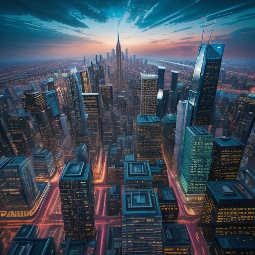Futuristic Metropolis: Vibrant Cityscape with Holographic Bi...
