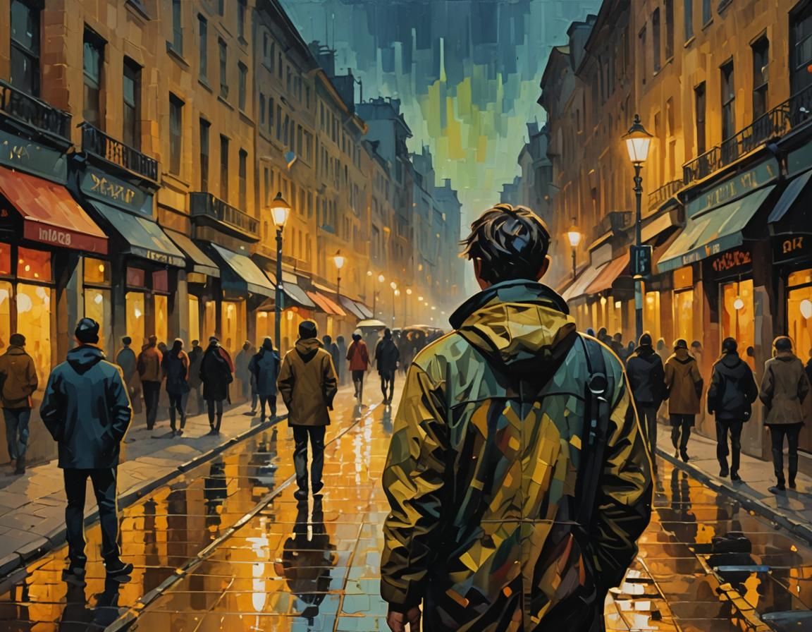 Neo-Impressionist Cityscape with Solitary Figure