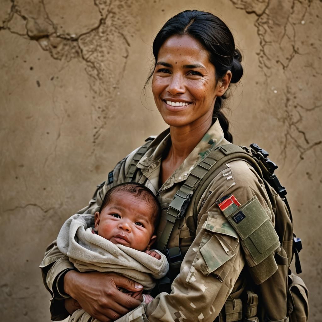 Soldier Mother and Baby Portrait
