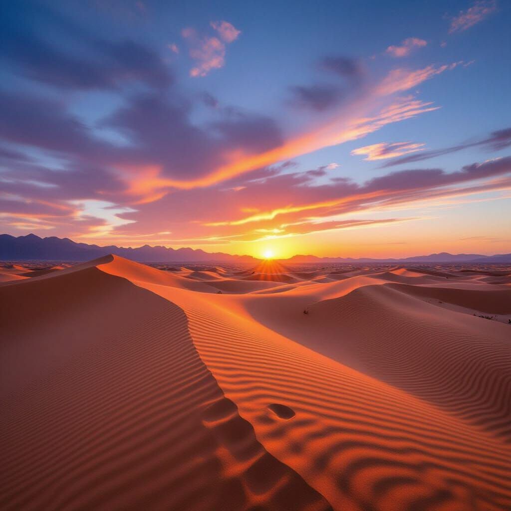 Glamis Dunes Sunset: Wind-Swept Sands, Vibrant Sky