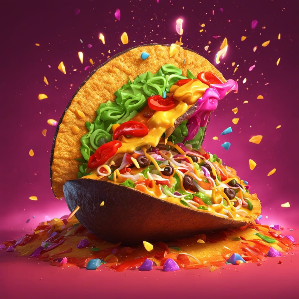 Giant Glowing Taco in 3D Splash Art