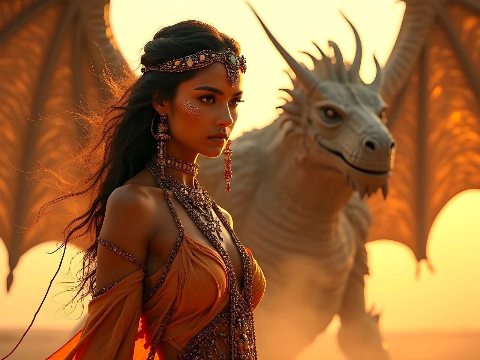 Desert Nomad and Dragon in Fantasy Art Style