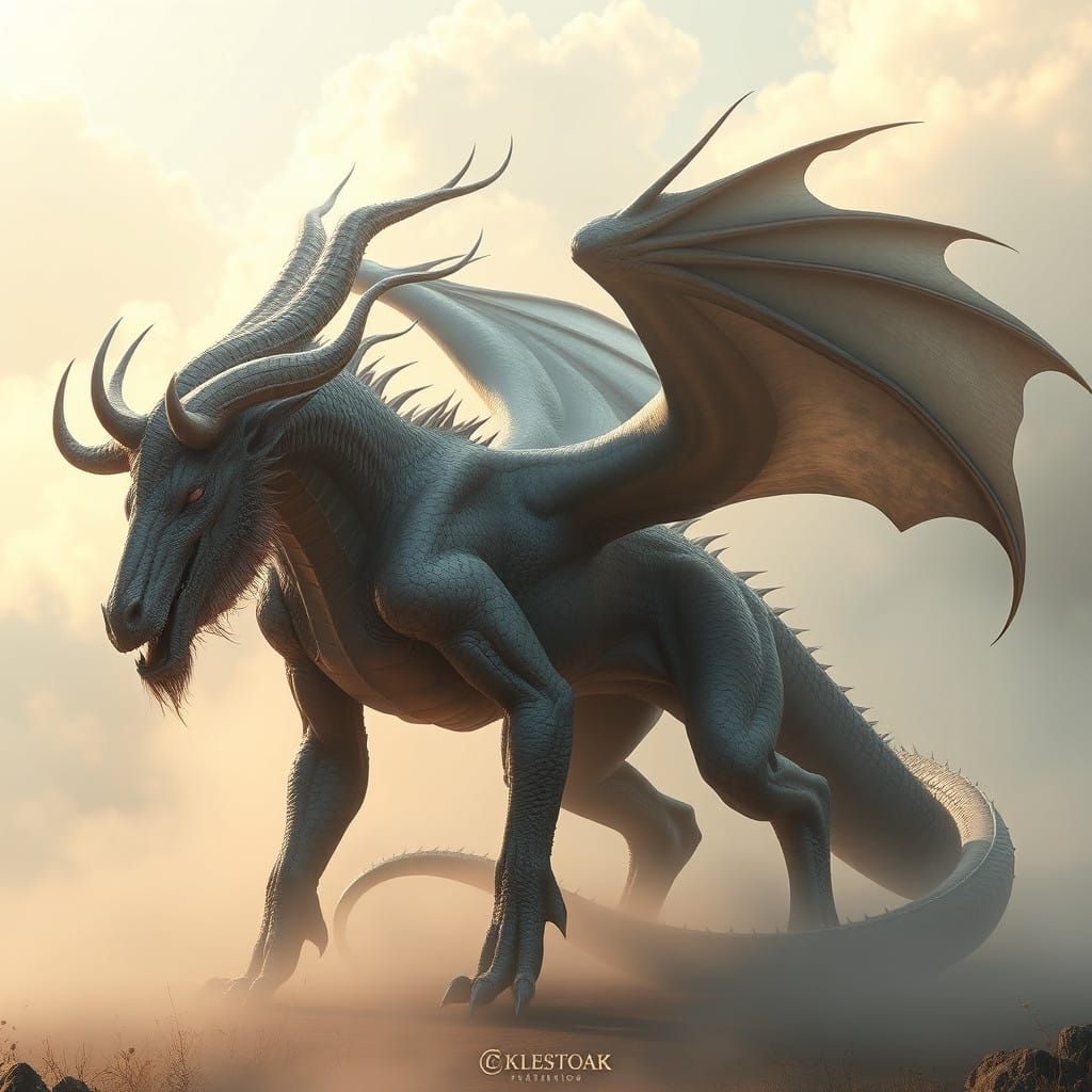Ethereal Minotaur-Dragon in Dreamlike Landscape