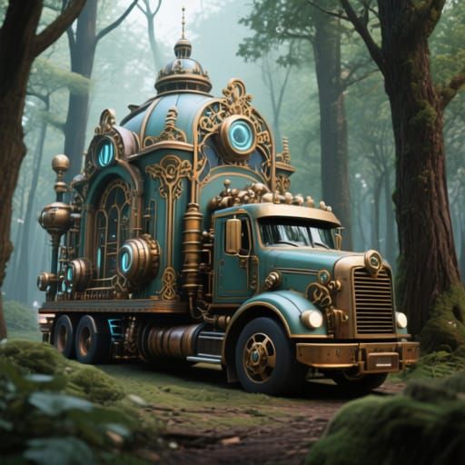 Steampunk Truck Meets Art Nouveau Architecture