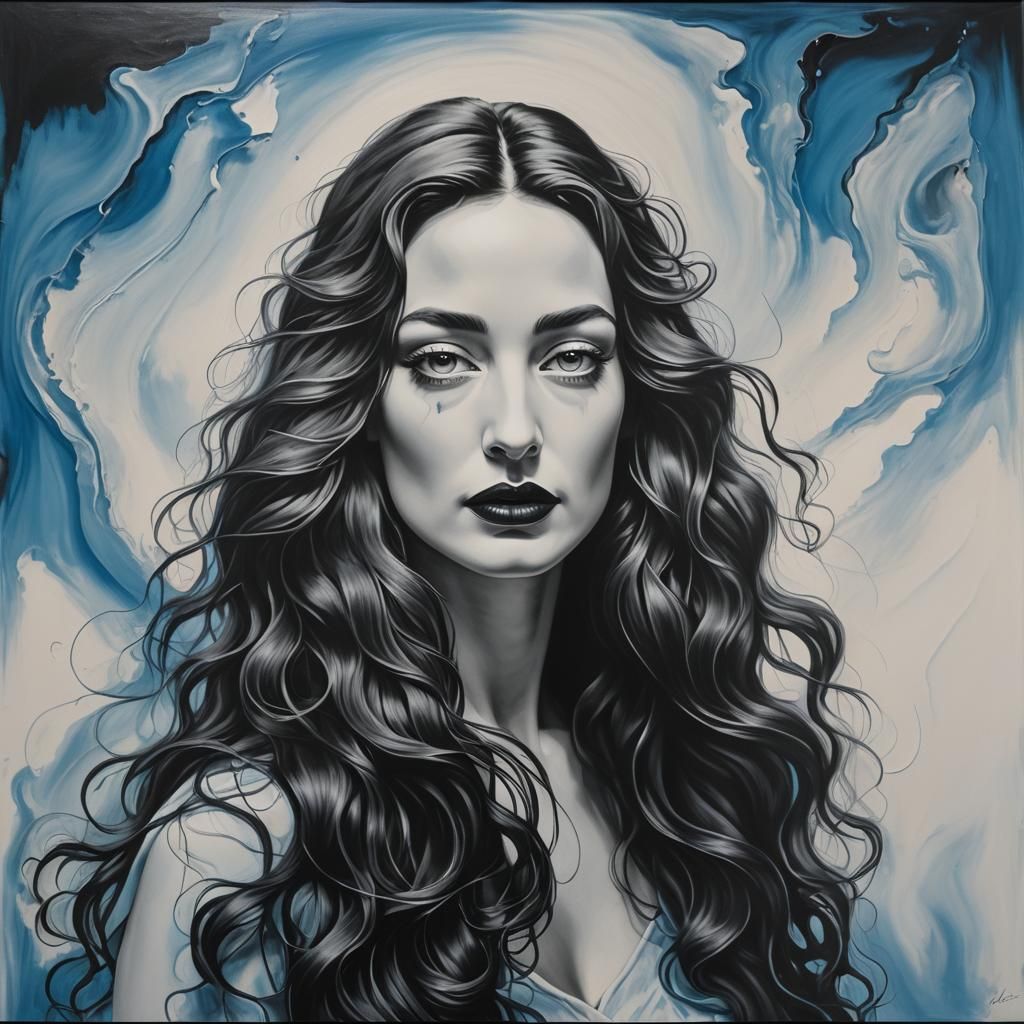 Woman with Blue Lips in Surrealist Style