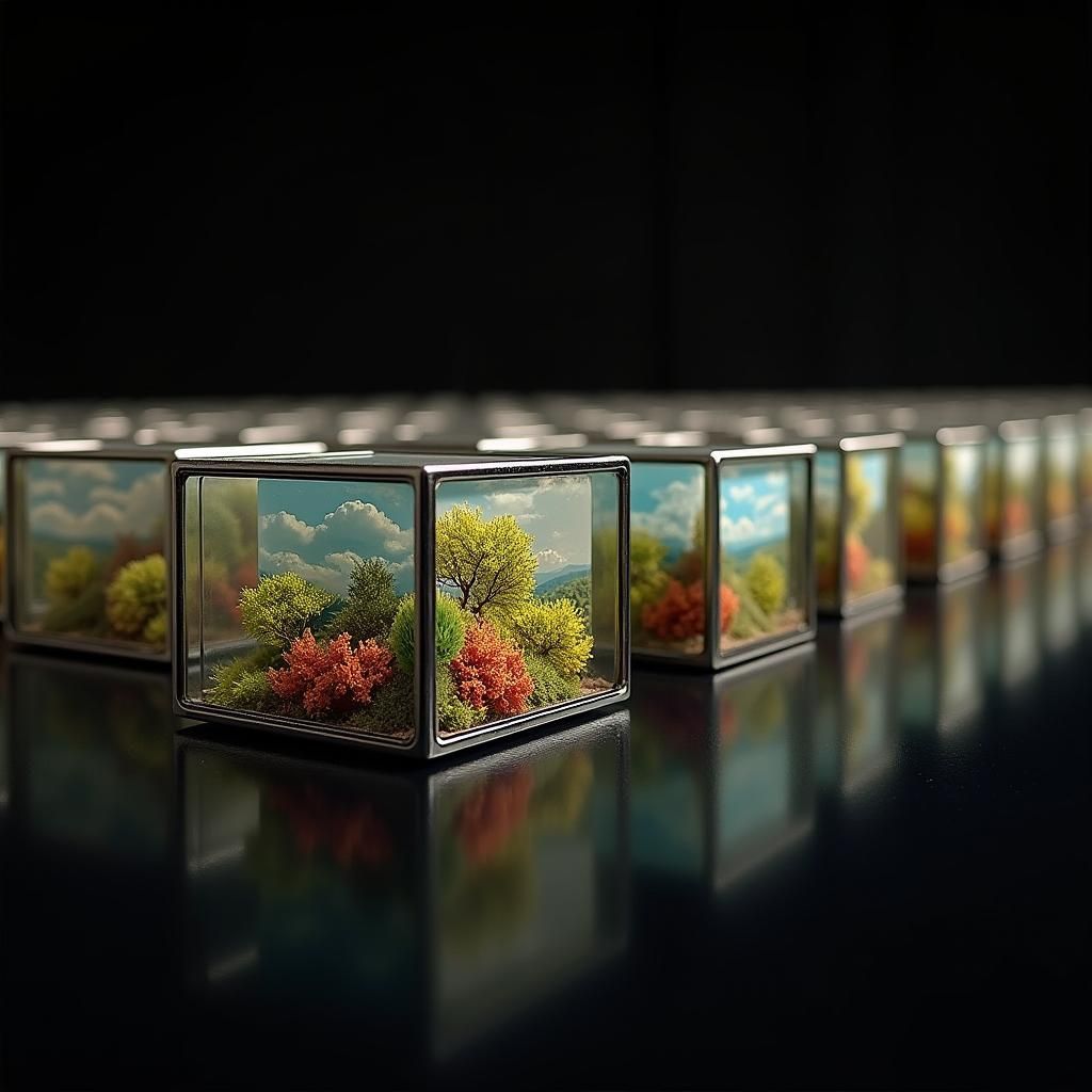 Infinite Landscapes in Vintage Glass Cubes