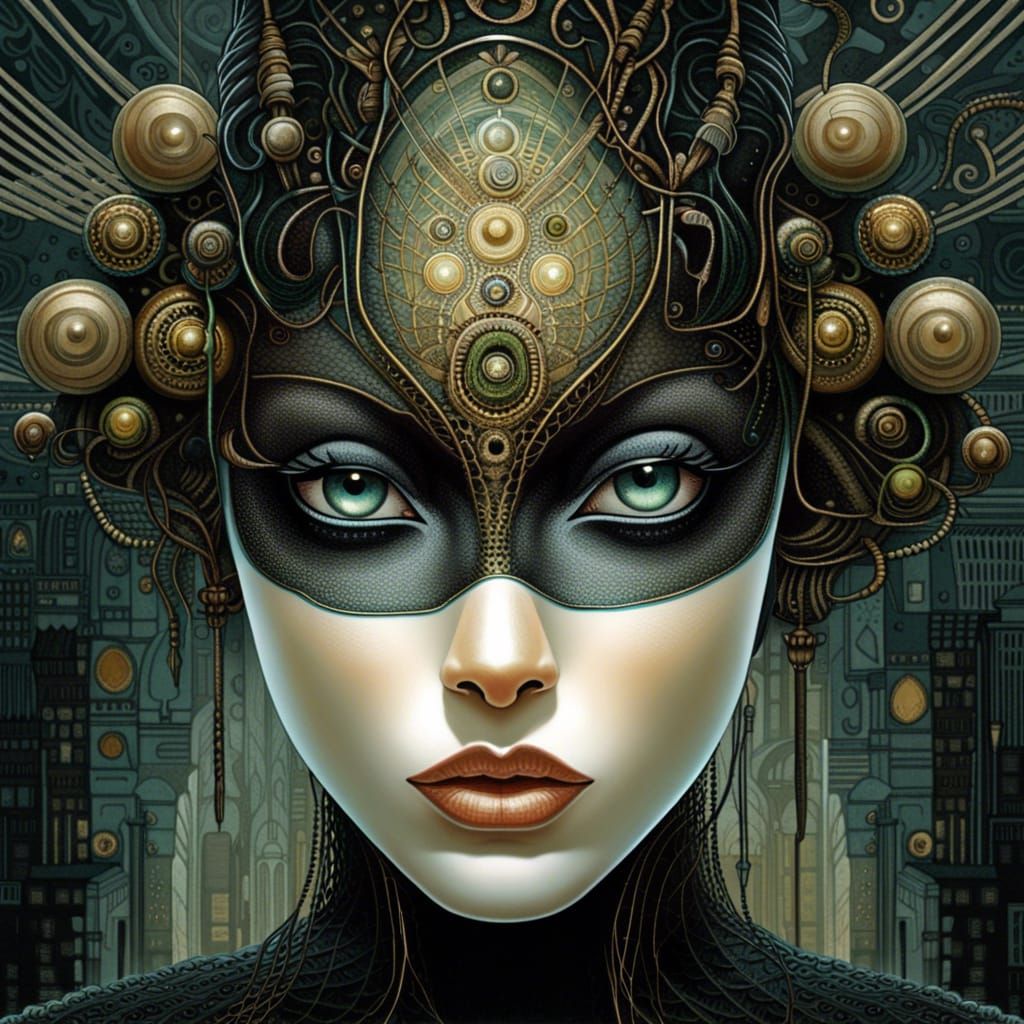 Biomorphic Android Black Swan Portrait in Surrealist Style