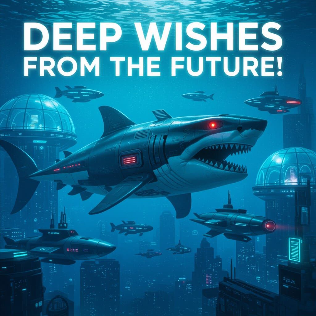 Robo-Megalodon in Futuristic Underwater City