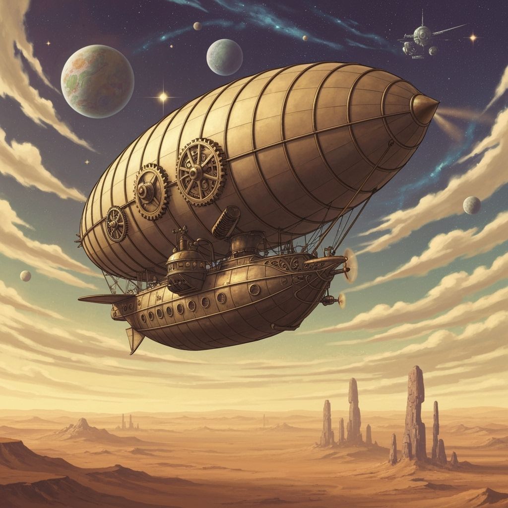 Steampunk Airship in Nebulae Sky