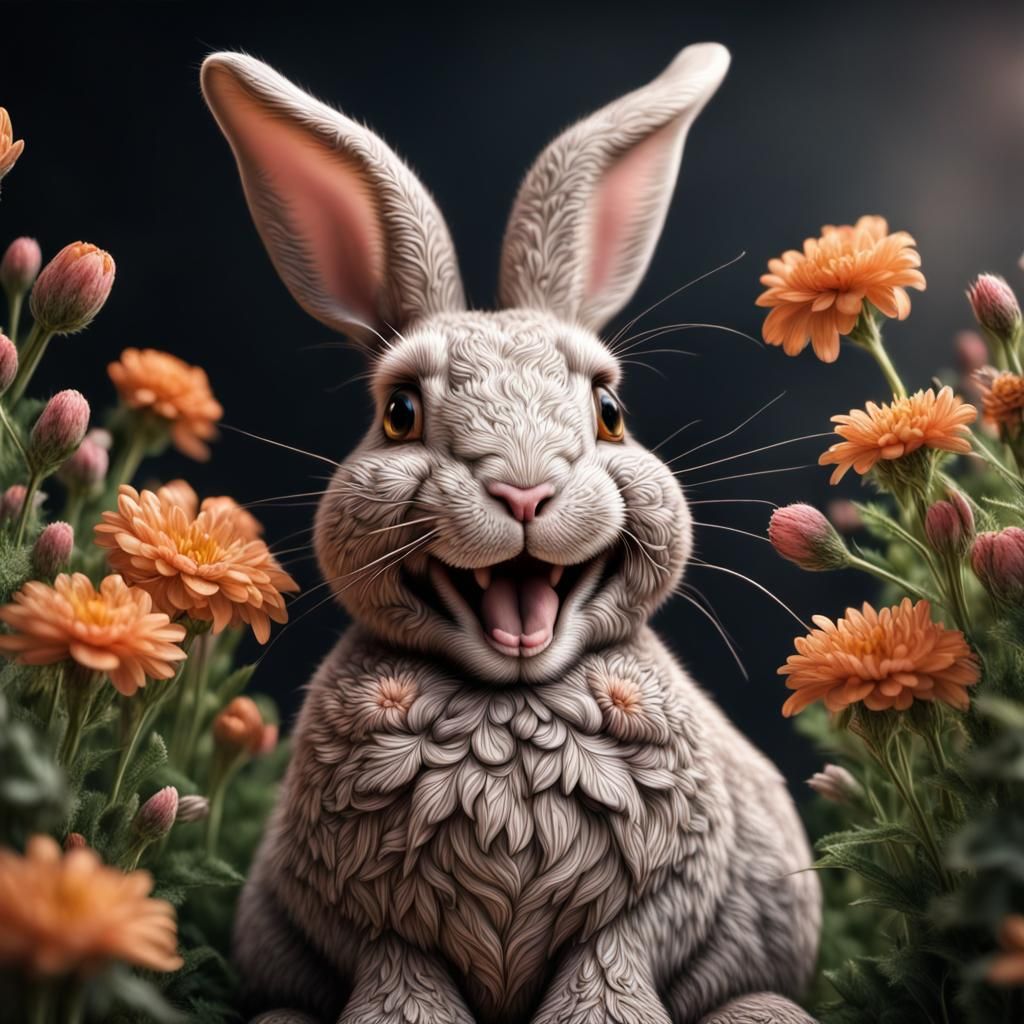 Happy Rabbit in Full Bloom: Hyperrealistic Image