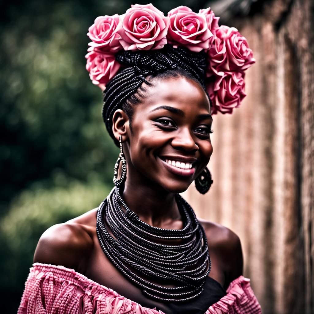 Black Girl with Pink Braids and Horn Eyebrows