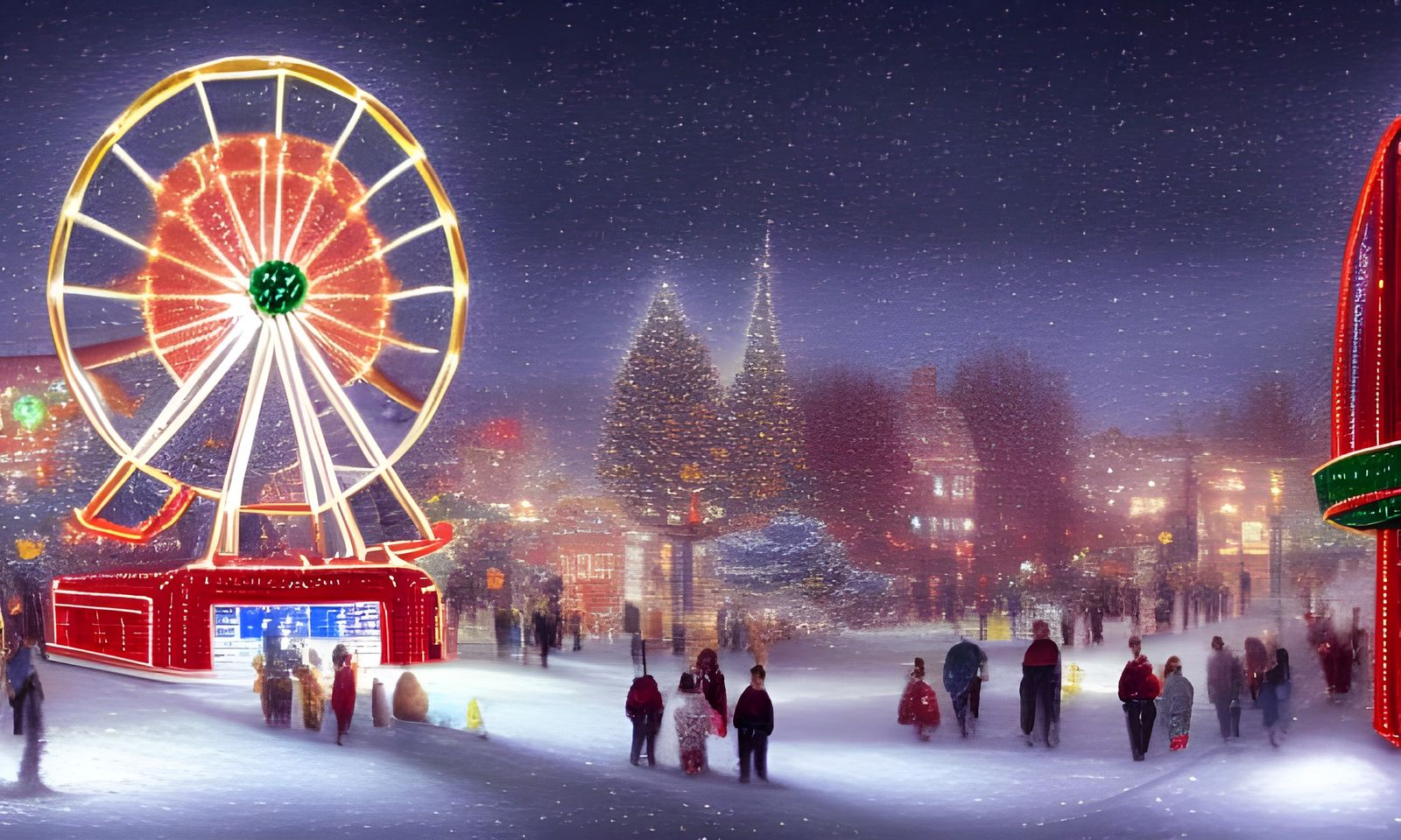 Christmas Light Ferris Wheel in Snowy Landscape