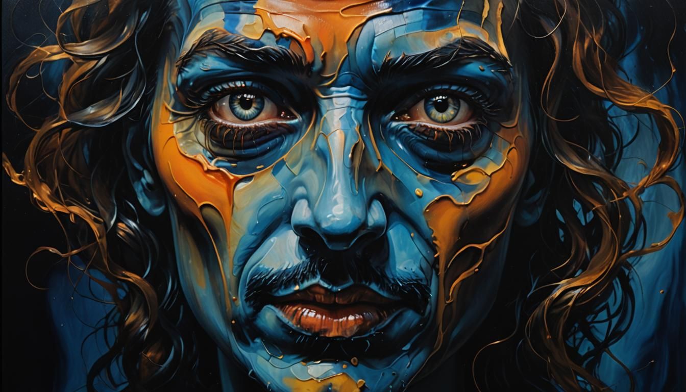 Melting Face in the Dark: A Surrealist Oil Painting