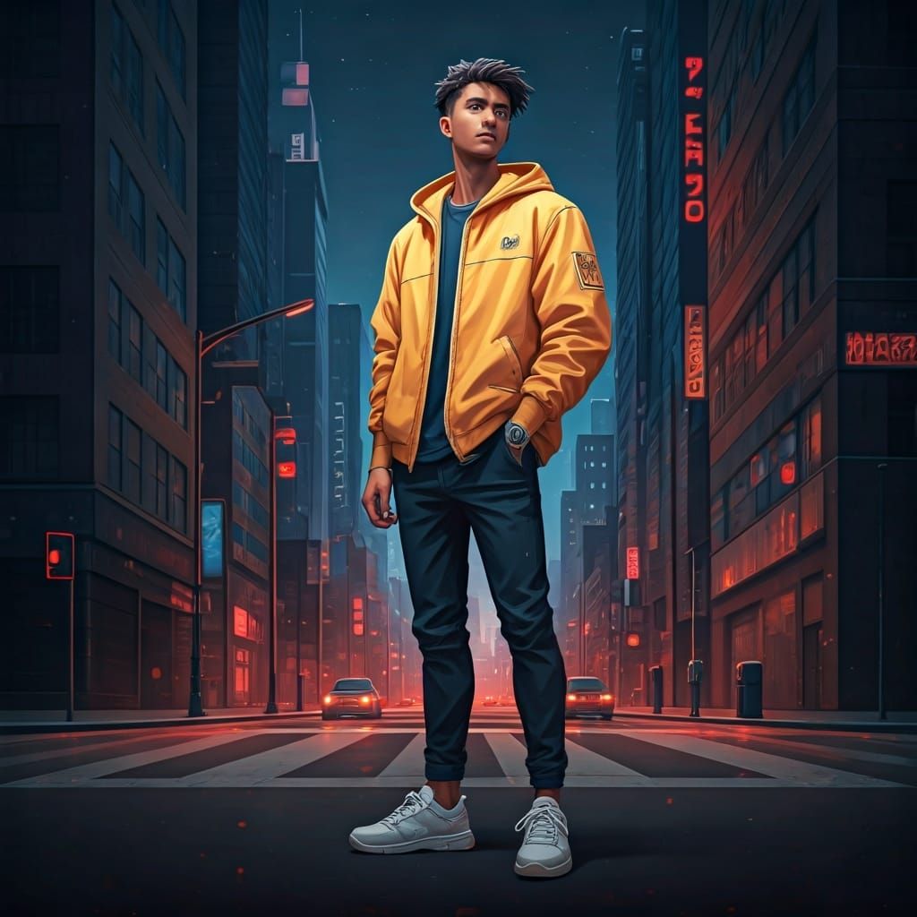 Trendy Young Professional in Urban Digital Art