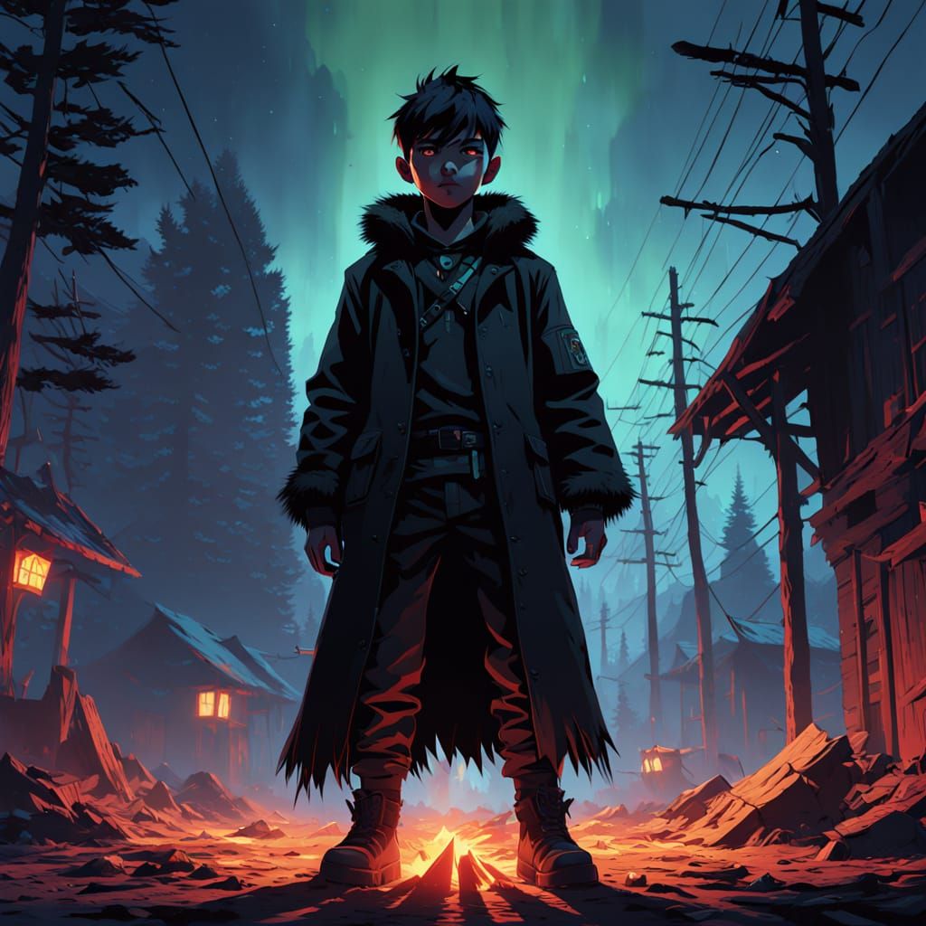 Dark Fantasy Demihuman Child in Eerie Landscape