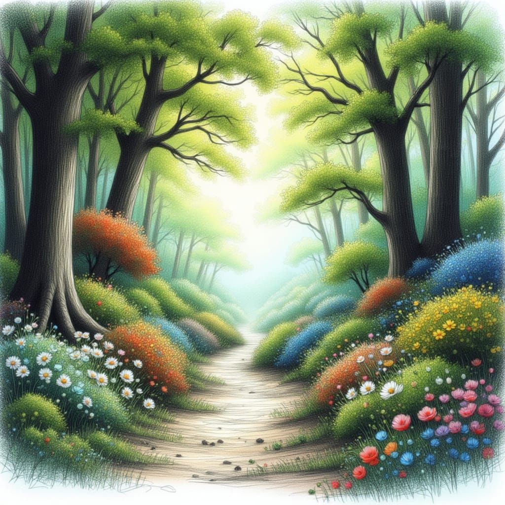 Lush Irish Forest Glen in Color Pencil