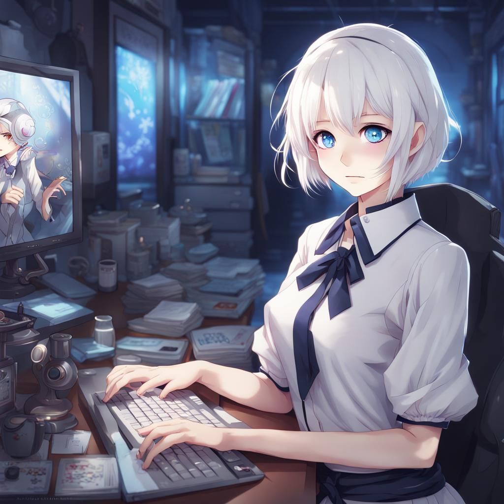 Anime Girl with Heterochromia Playing Japanese Game