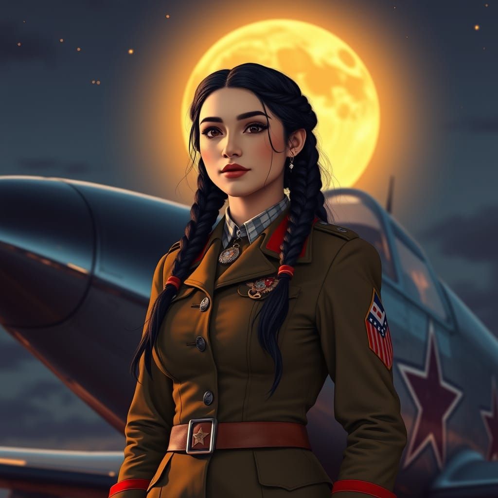 Ethereal Soviet Pilotess in Whimsical Anime-Inspired Scene