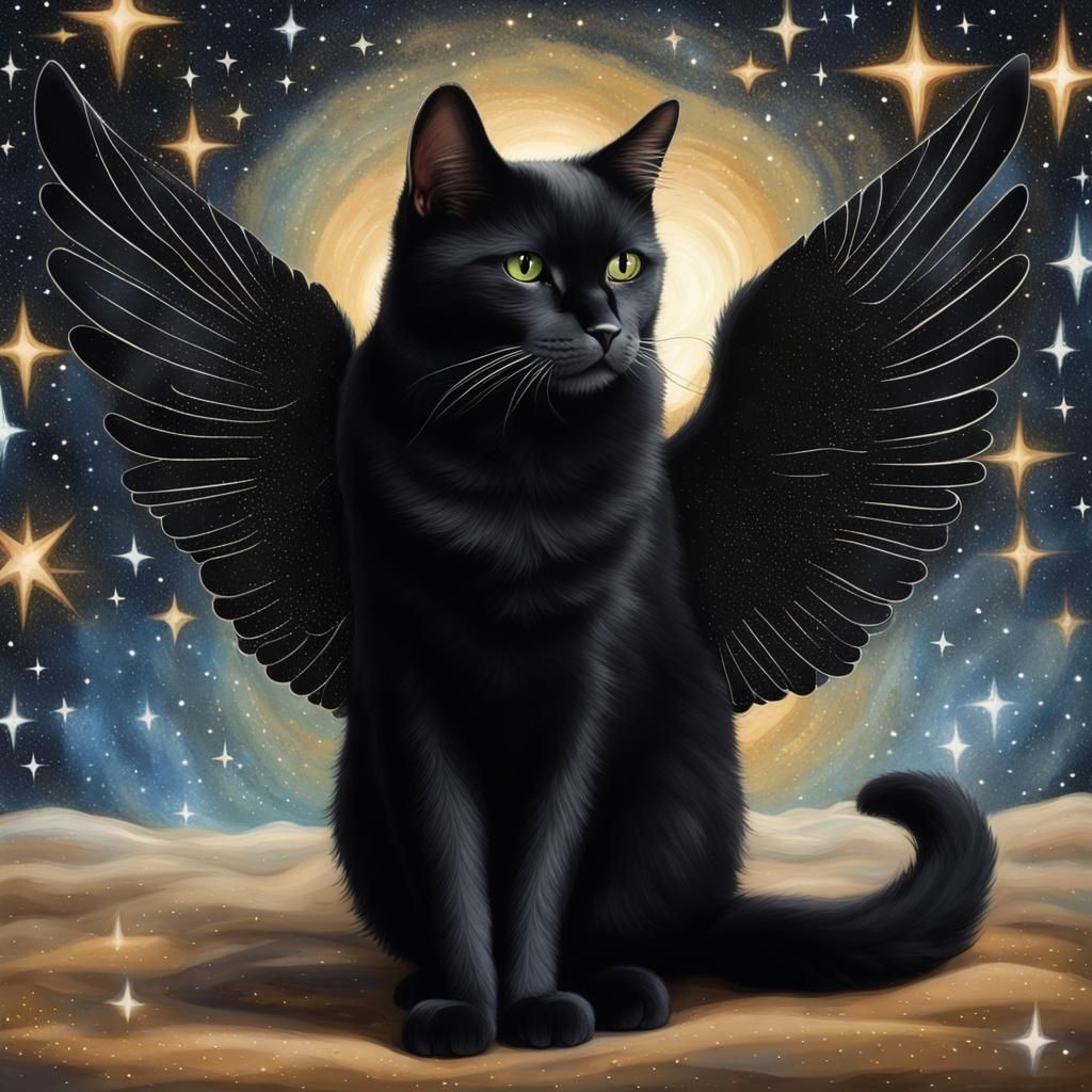 Celestial Tuxedo Cat with Angel Wings