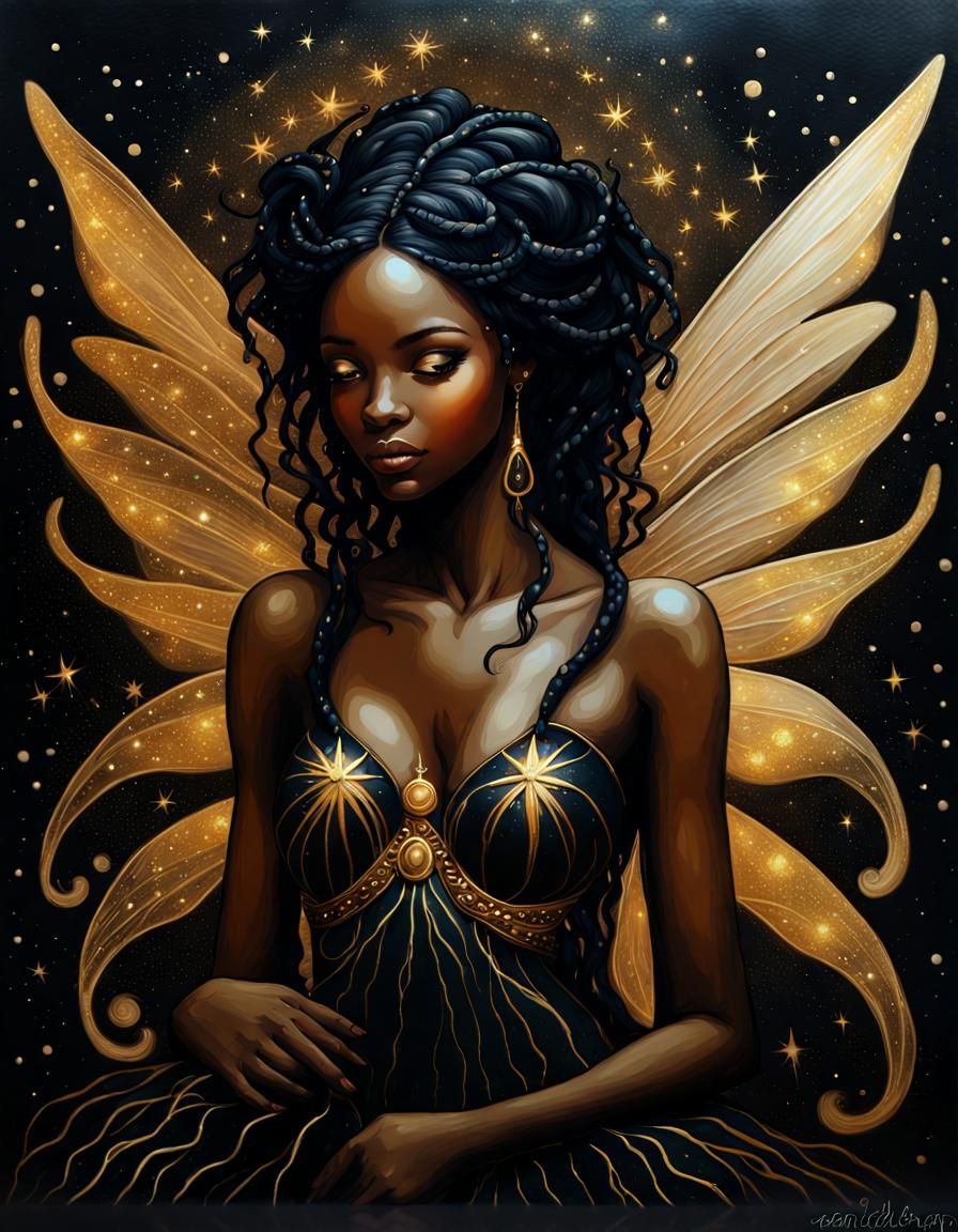 Bioluminescent Black Fairy in Renaissance Style