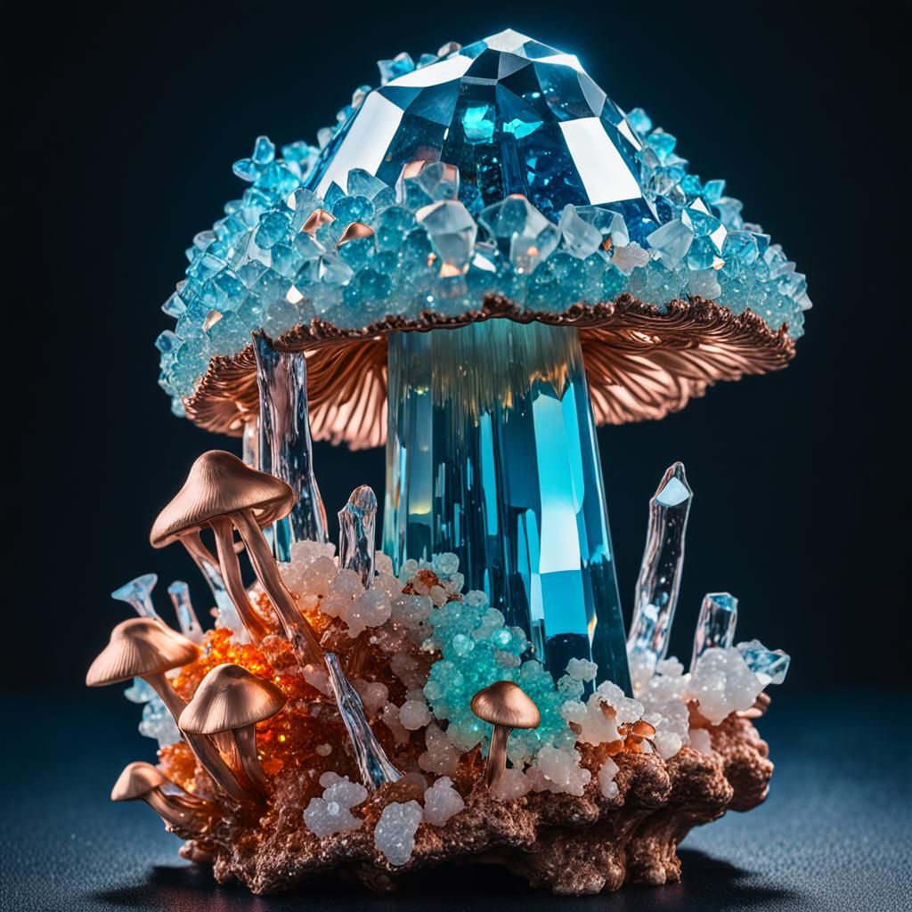 Rainbow Crystal Mushroom in Rose Gold and Ice