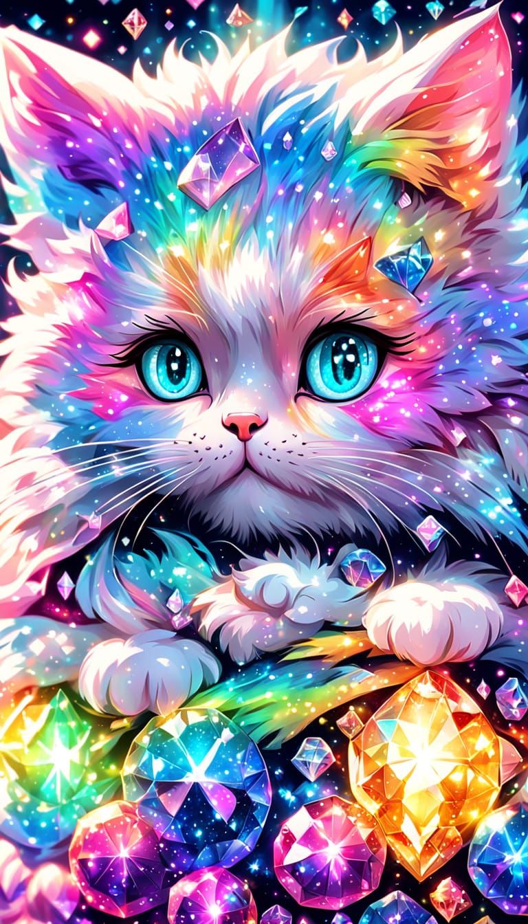 Kawaii Kitty Girl with kawaii kitten diamond painting made e...