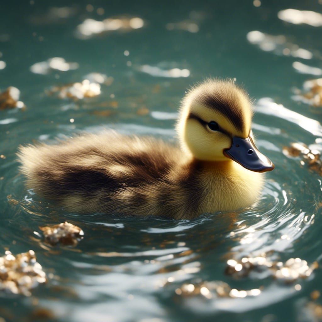 Cute Duckling Swimming in a Pool