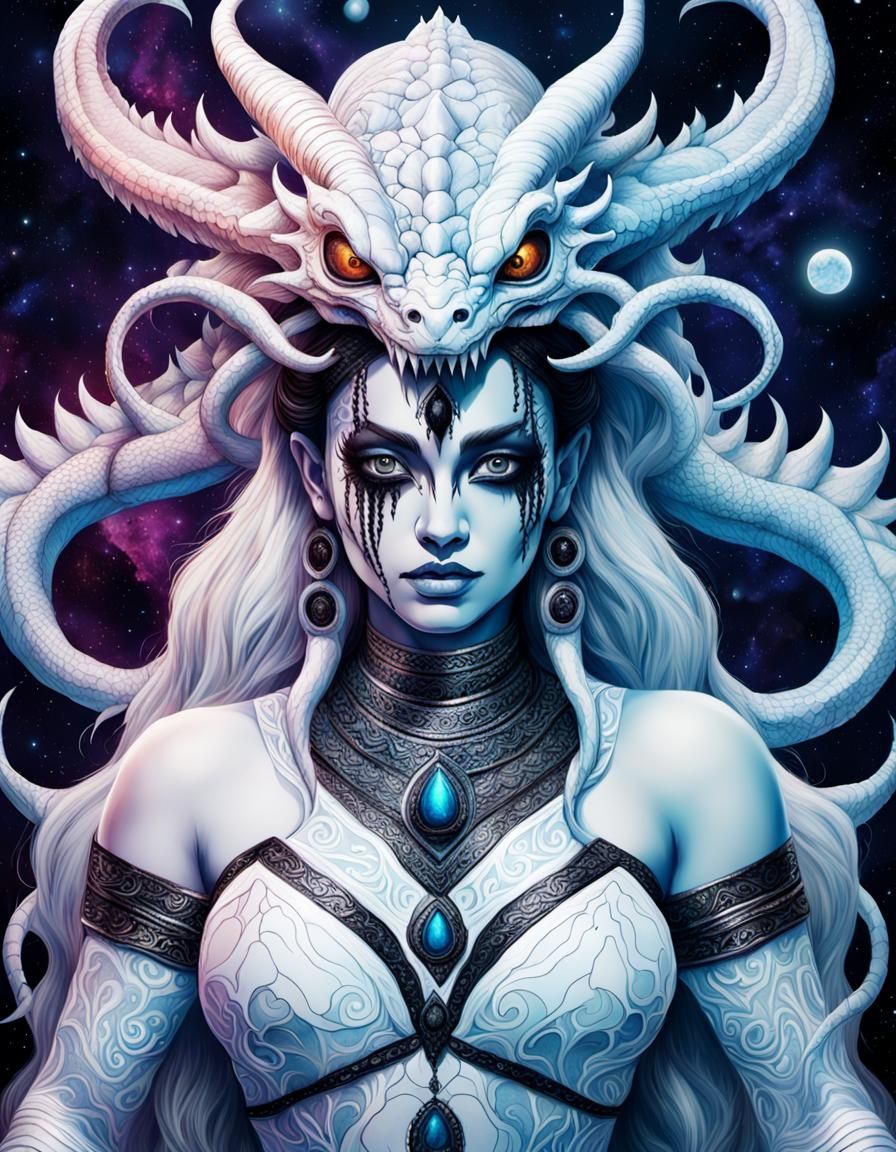 Venom Goddess Nagma with Dragons: Astral Illustration