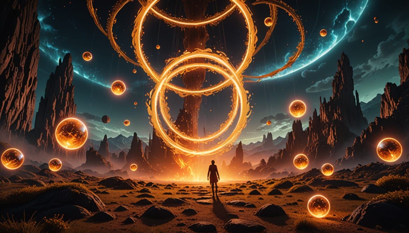 Cinematic Digital Masterpiece: Orbs of Fire and Magic