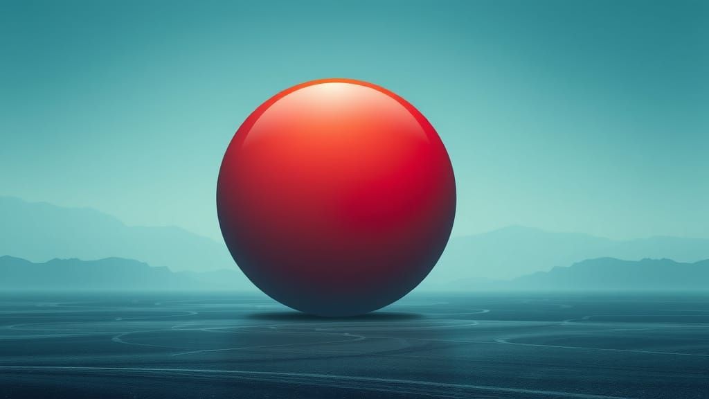 Giant Red Button Floats in Ethereal Landscape