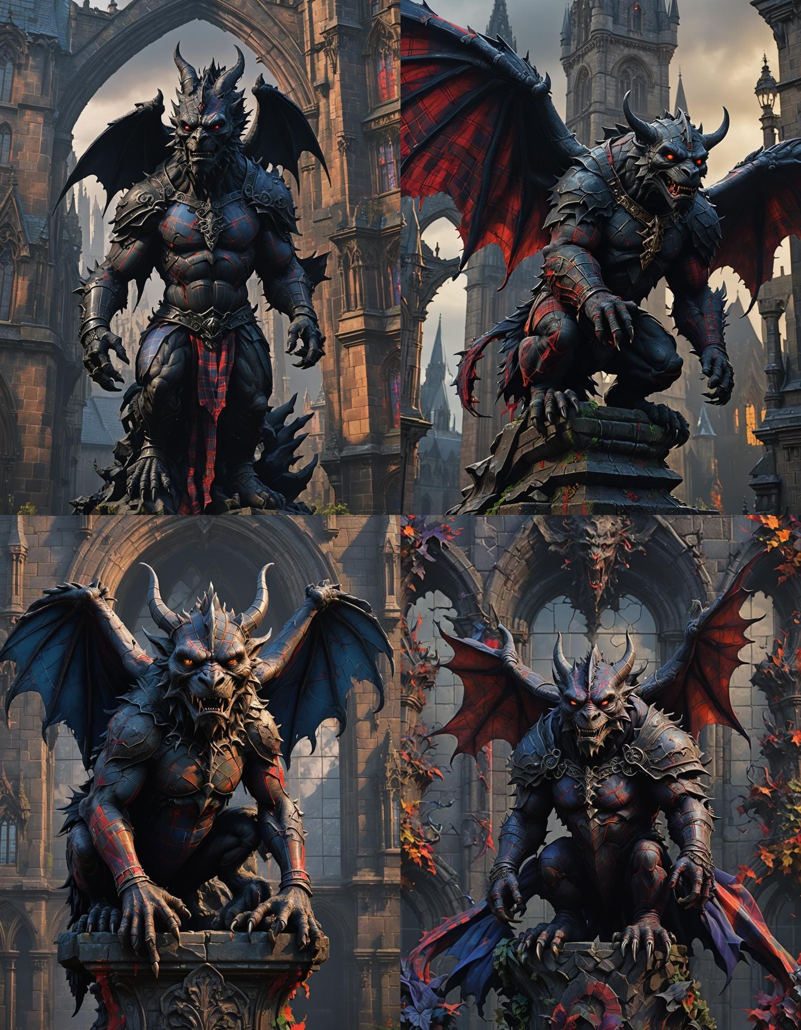 Menacing Gothic Gargoyle Silhouette in Vibrant Colors