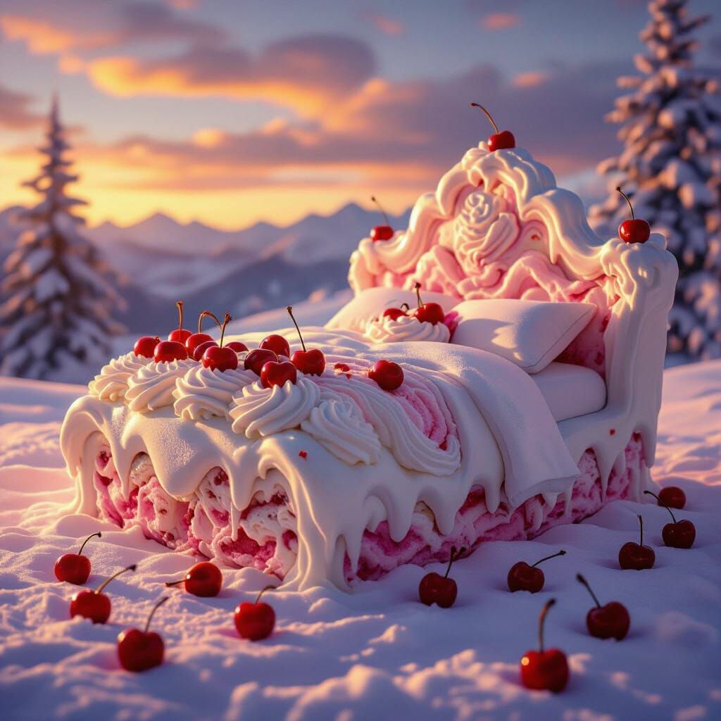 Ice Cream Bed with Cherries and Cream
