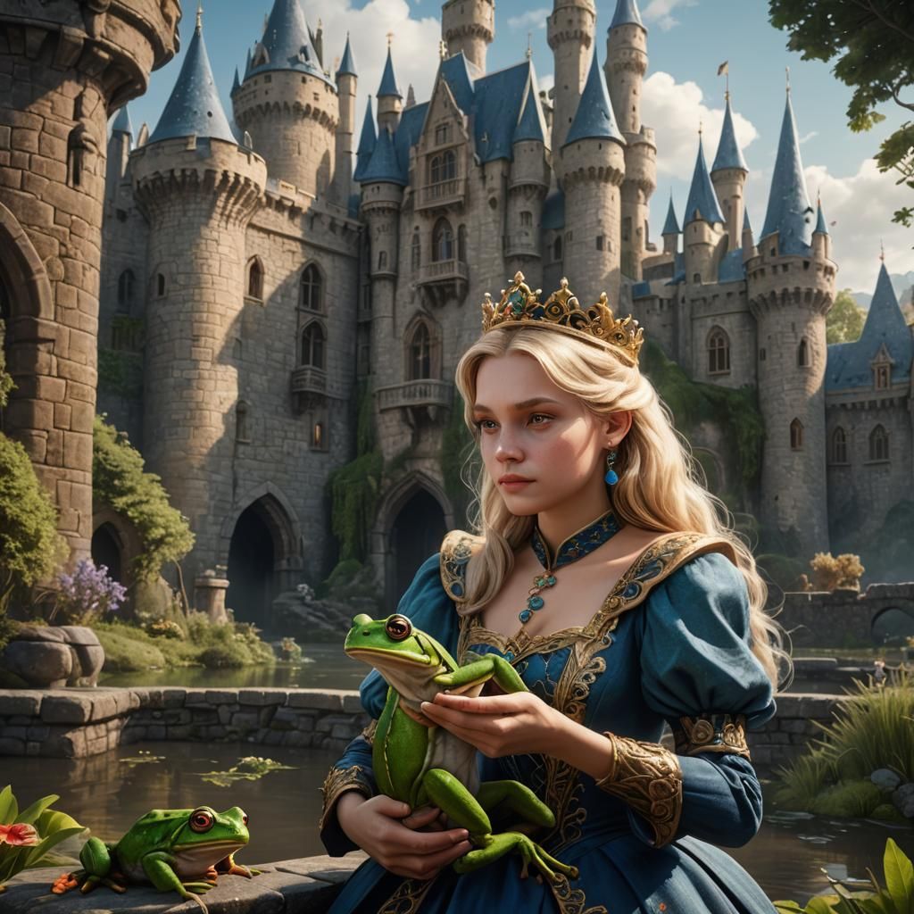 Blond Princess Holding Frog Prince Fantasy Art