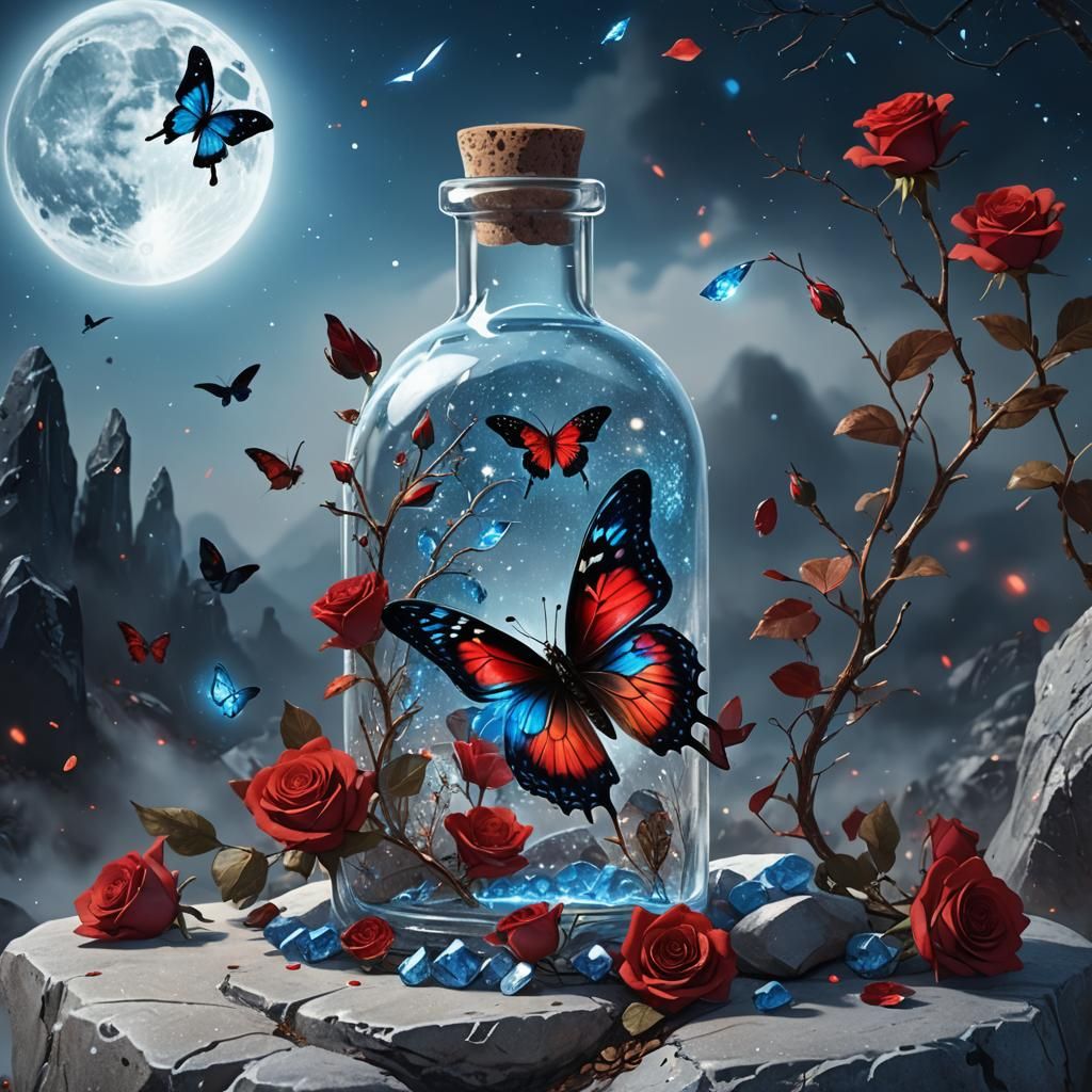 Butterfly and Roses in Magical Fantasy Art
