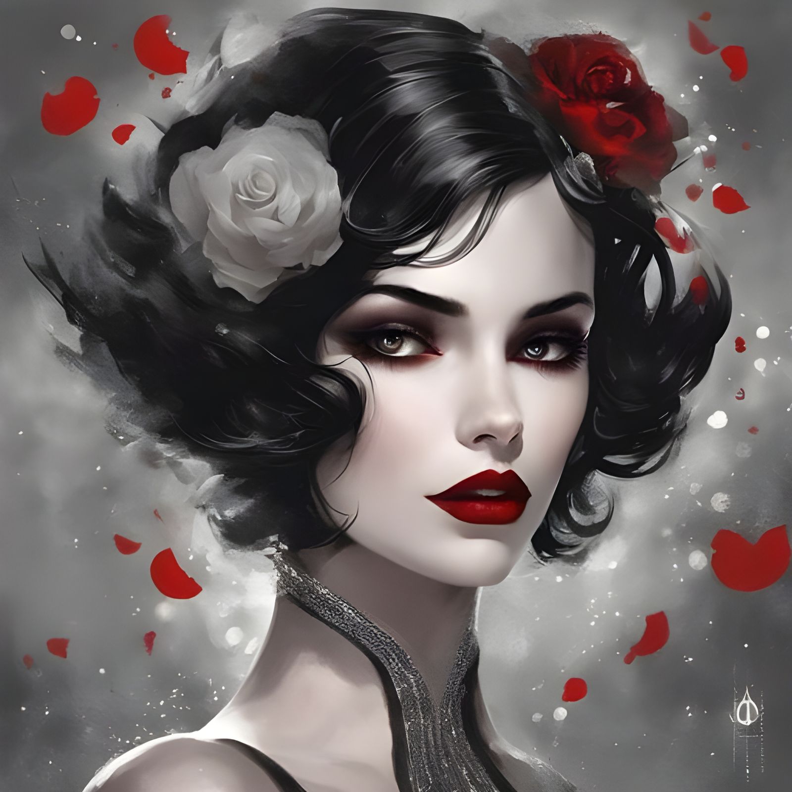 Beautiful Flapper Vampire Portrait in Royo Style
