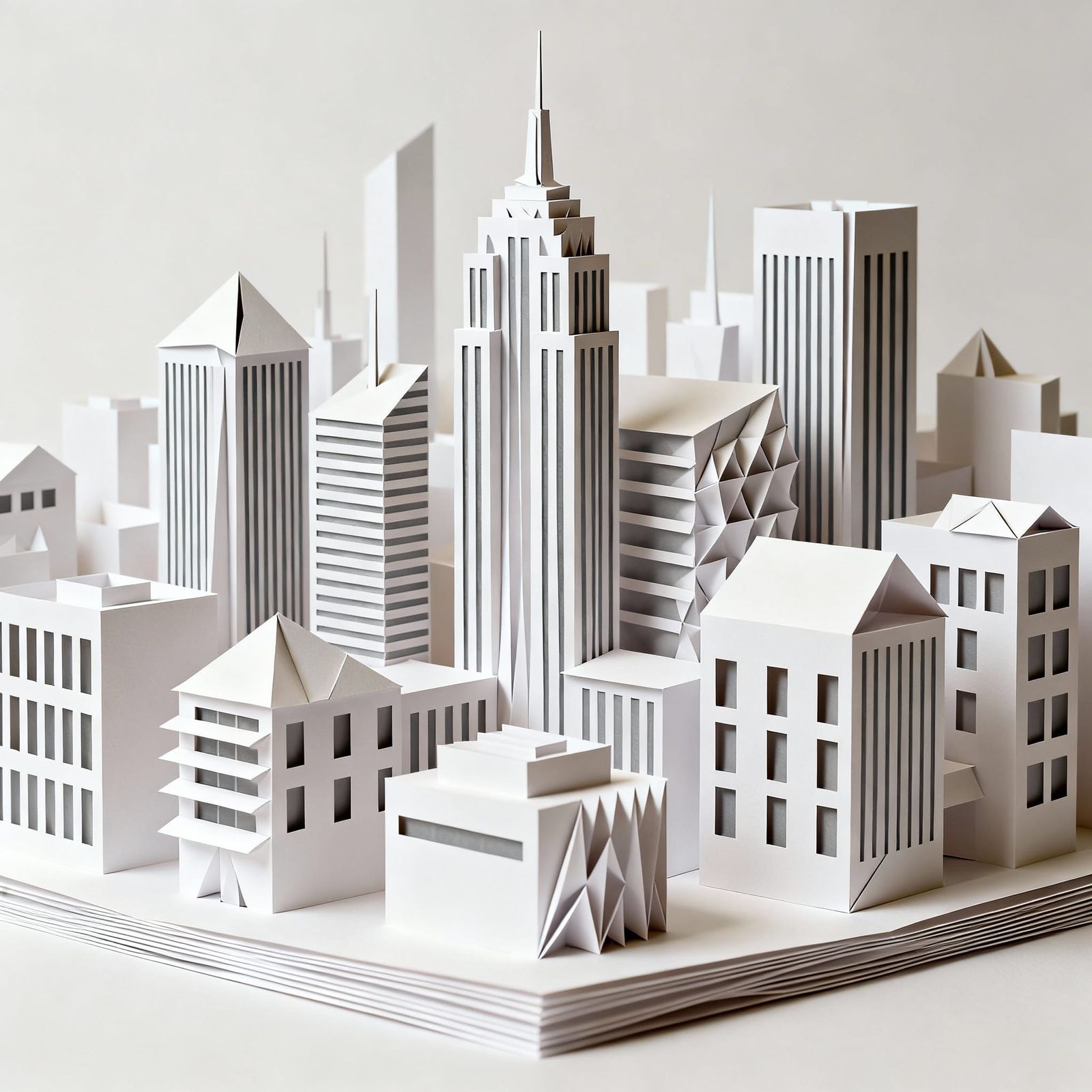 Papercraft Cityscape: Layered Buildings and Architectural Wo...