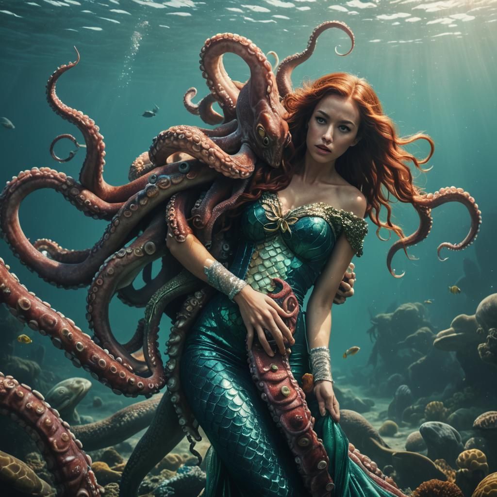 Mermaid and Octopus: A Cinematic Underwater Drama