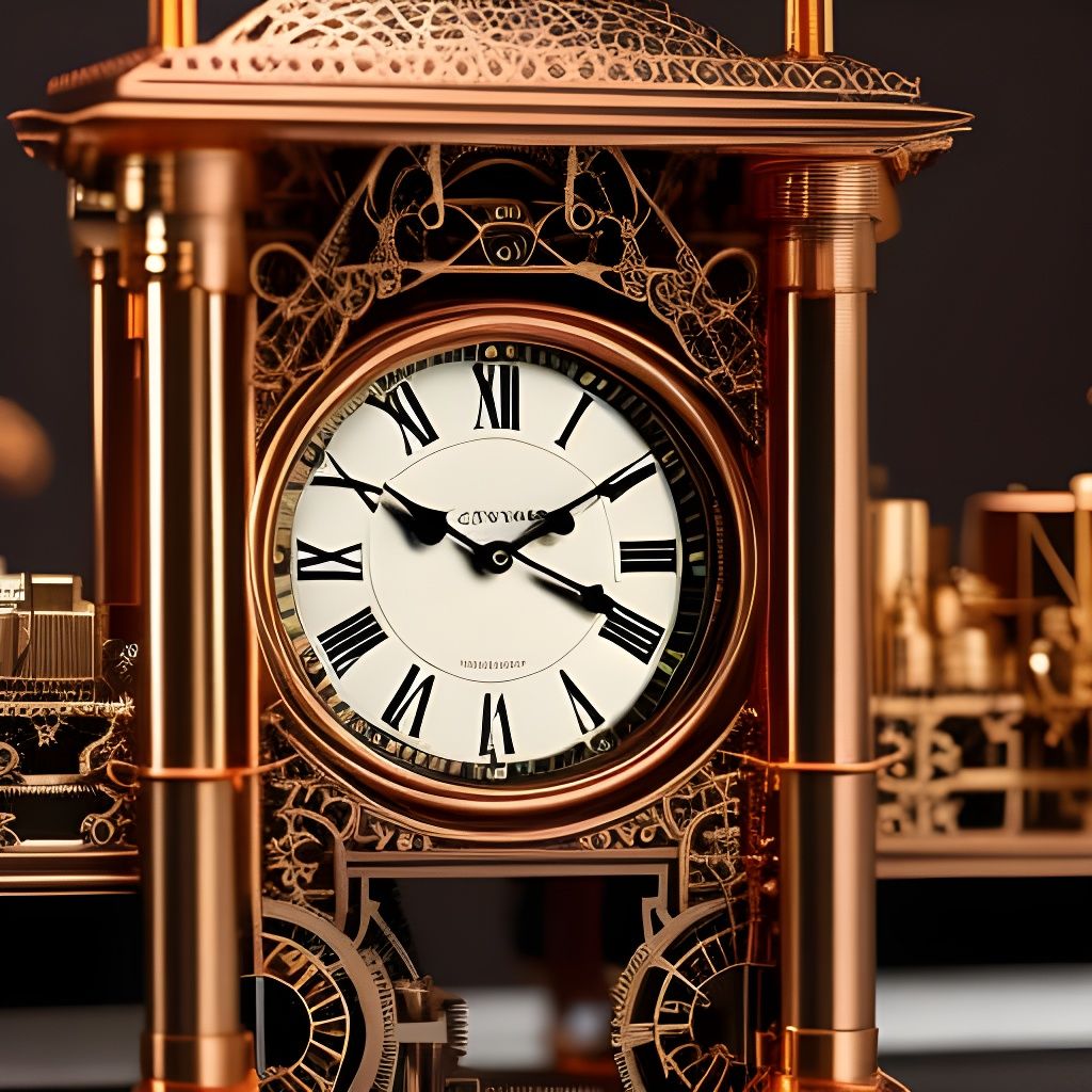Steampunk Desk Clock with Copper and Gears