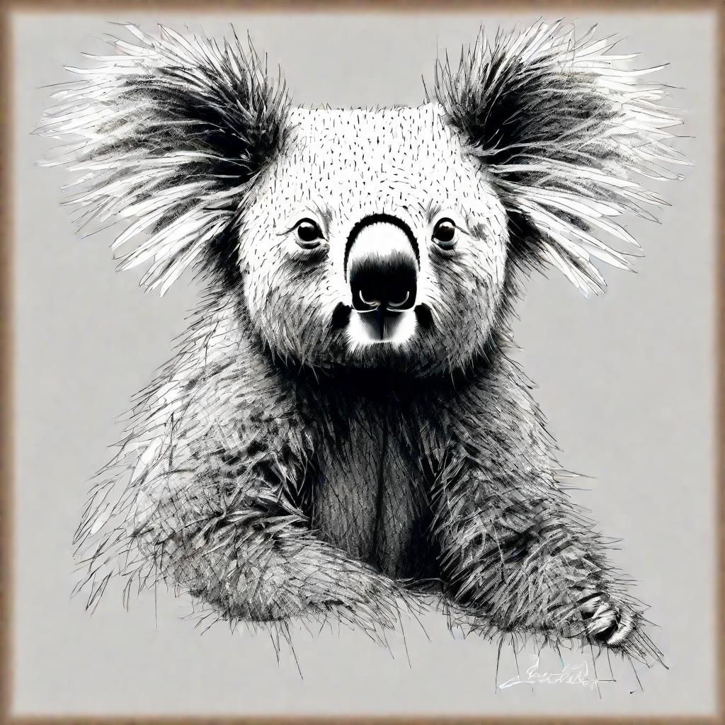 Koala Pen Drawing in Doodle Scribble Art Style