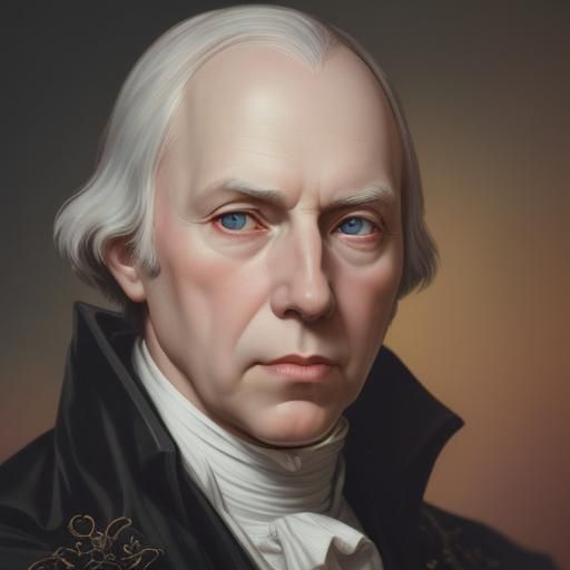 Hyperrealistic Portrait of James Madison: Splash Art
