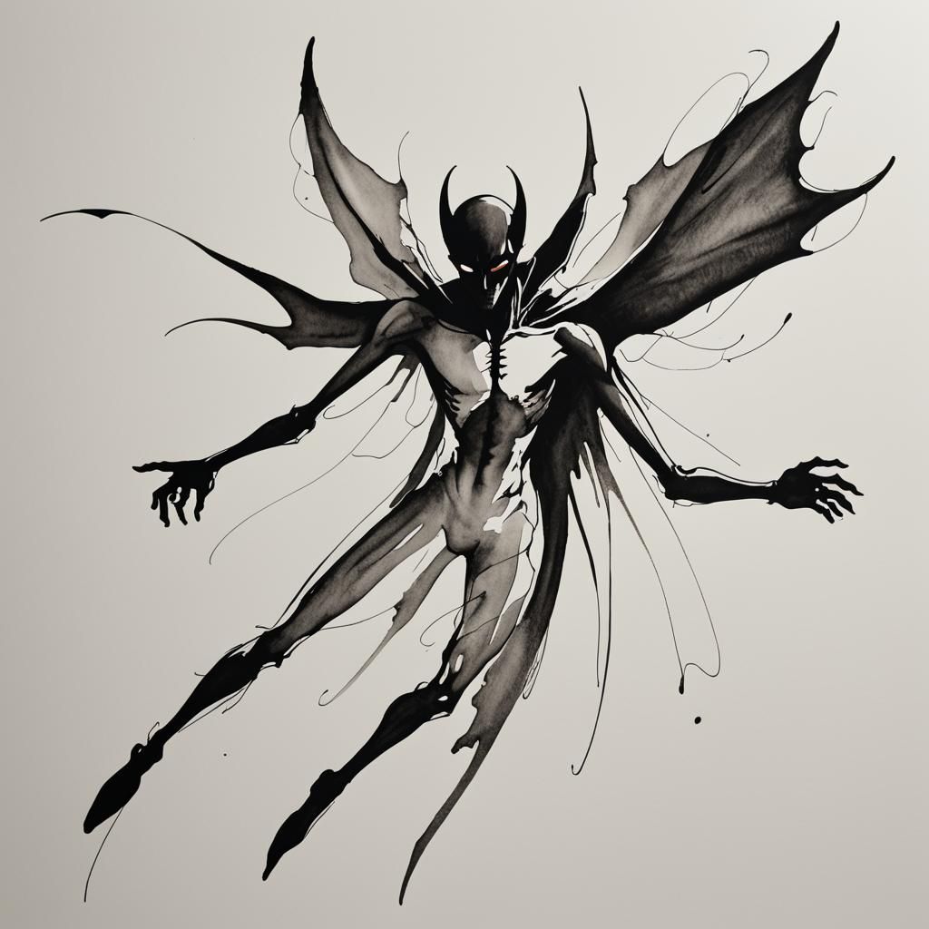 Abstract Ink Drawing of a Shadow Vampire